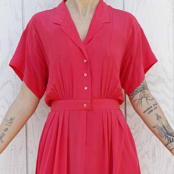 Vintage Raspberry Pink Silk Dress - Picture 3 of 15